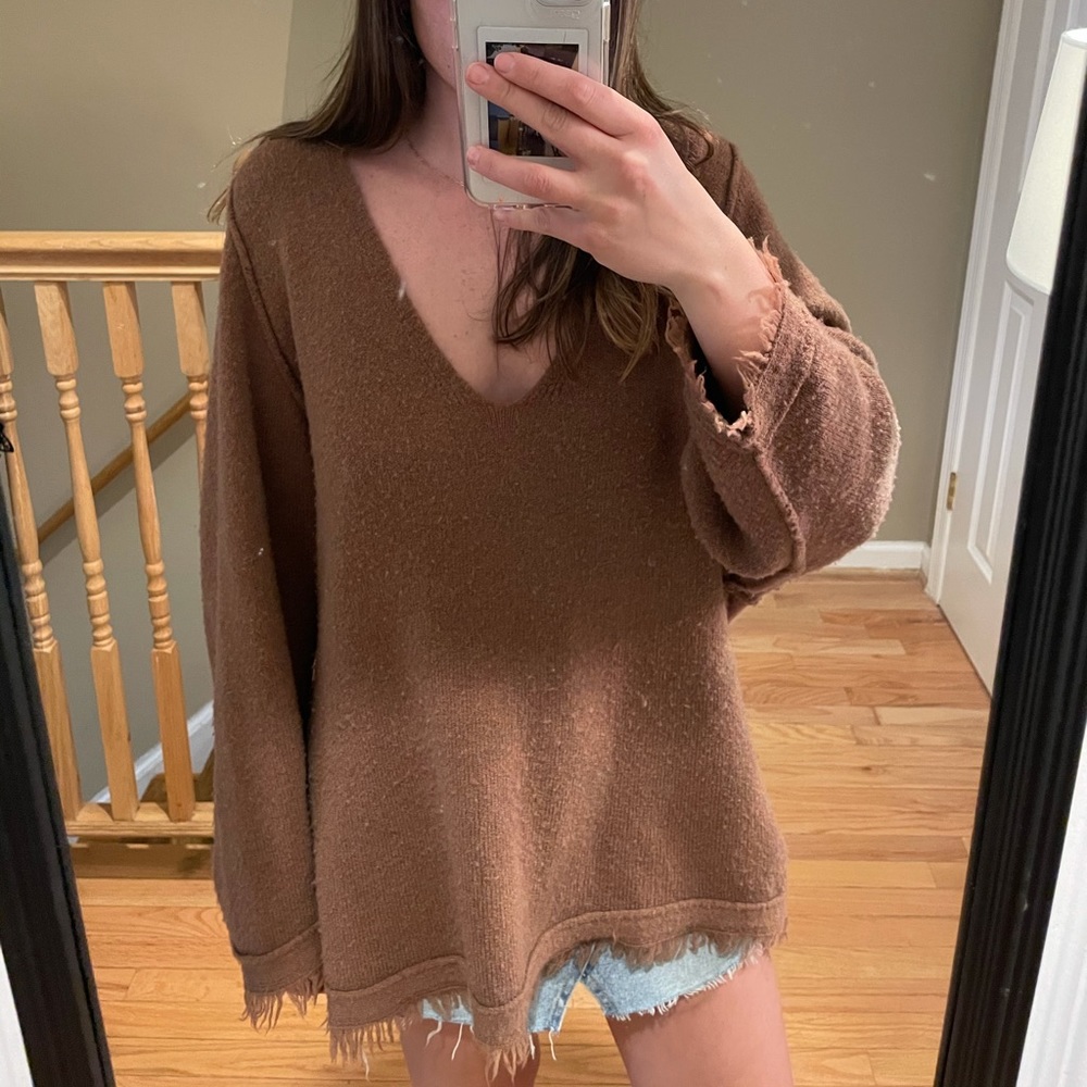 Free People Fringe Brown Sweater